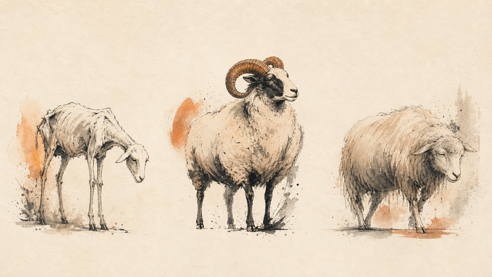 Three rejected sheep: too sick, not a sheep, too old.